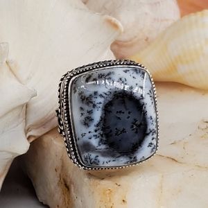 Large Natural Dolomite Stone Silver Ring